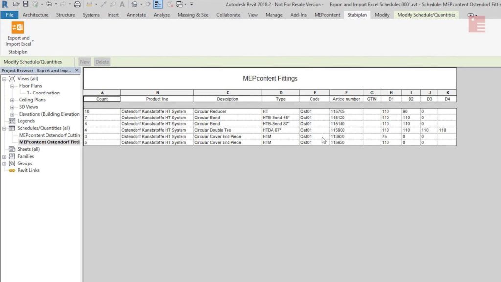 Export and Import Excel for Revit Screenshot 4