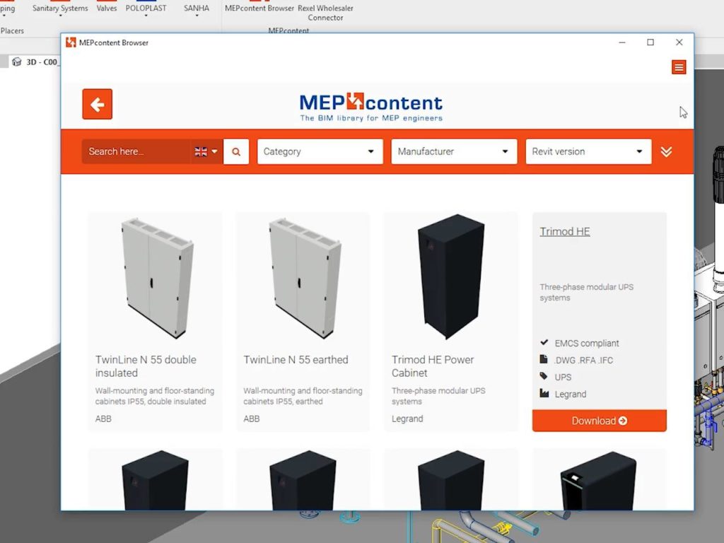 MEPcontent Browser for Revit Screenshot 1