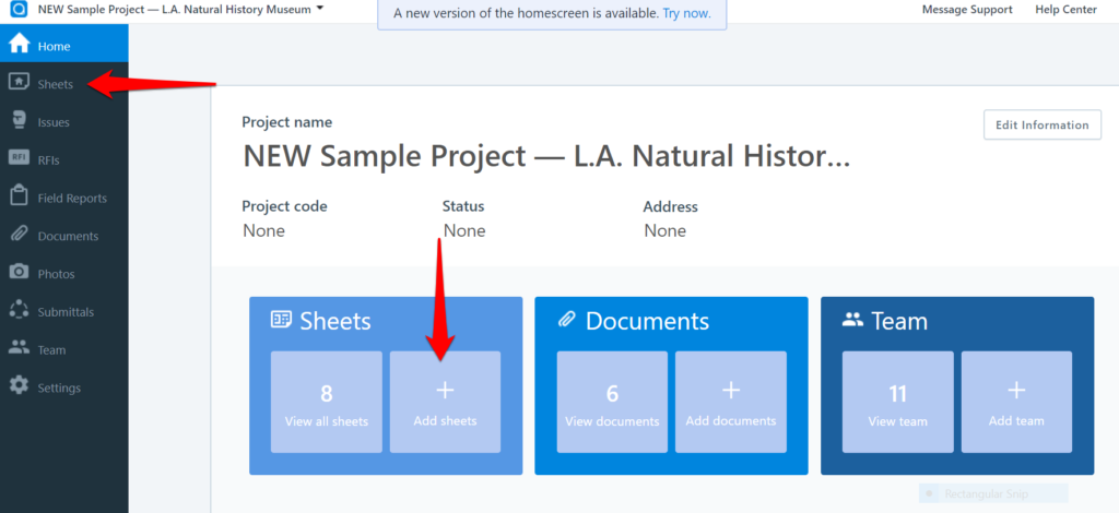 PlanGrid Screenshot 3 - Add sheets to your project