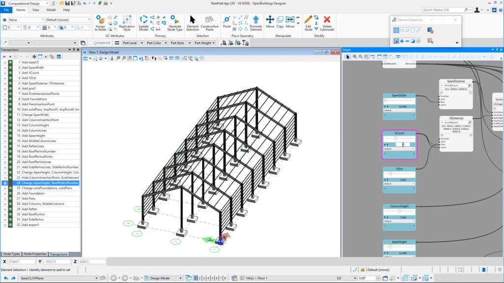 OpenBuildings GenerativeComponents - Screenshot 6 - Steel Hall Computational Design in Practical Use