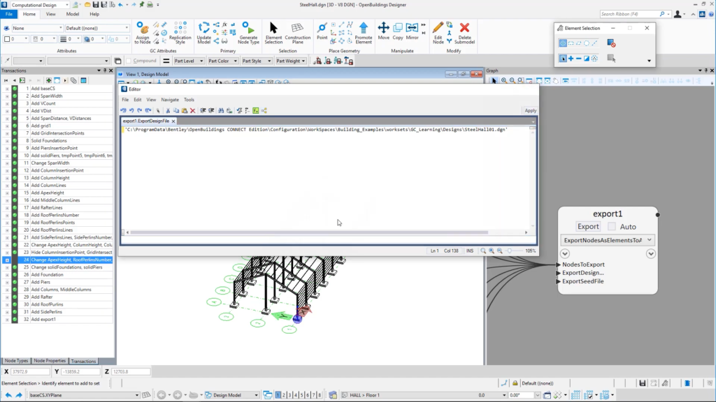 OpenBuildings GenerativeComponents - Screenshot 7 - Steel Hall Computational Design in Practical Use