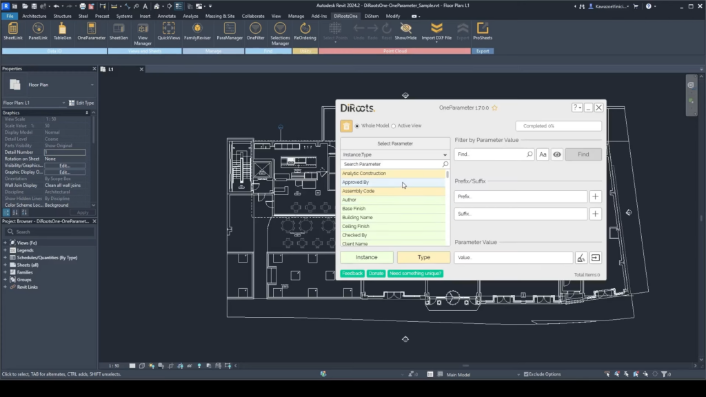 DiRootsOne for Revit Screenshot 1 - OneParameter